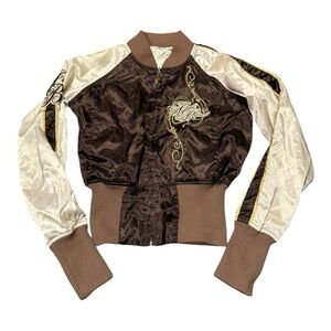 Apple Bottoms Brown and Cream Satin Bomber Jacket